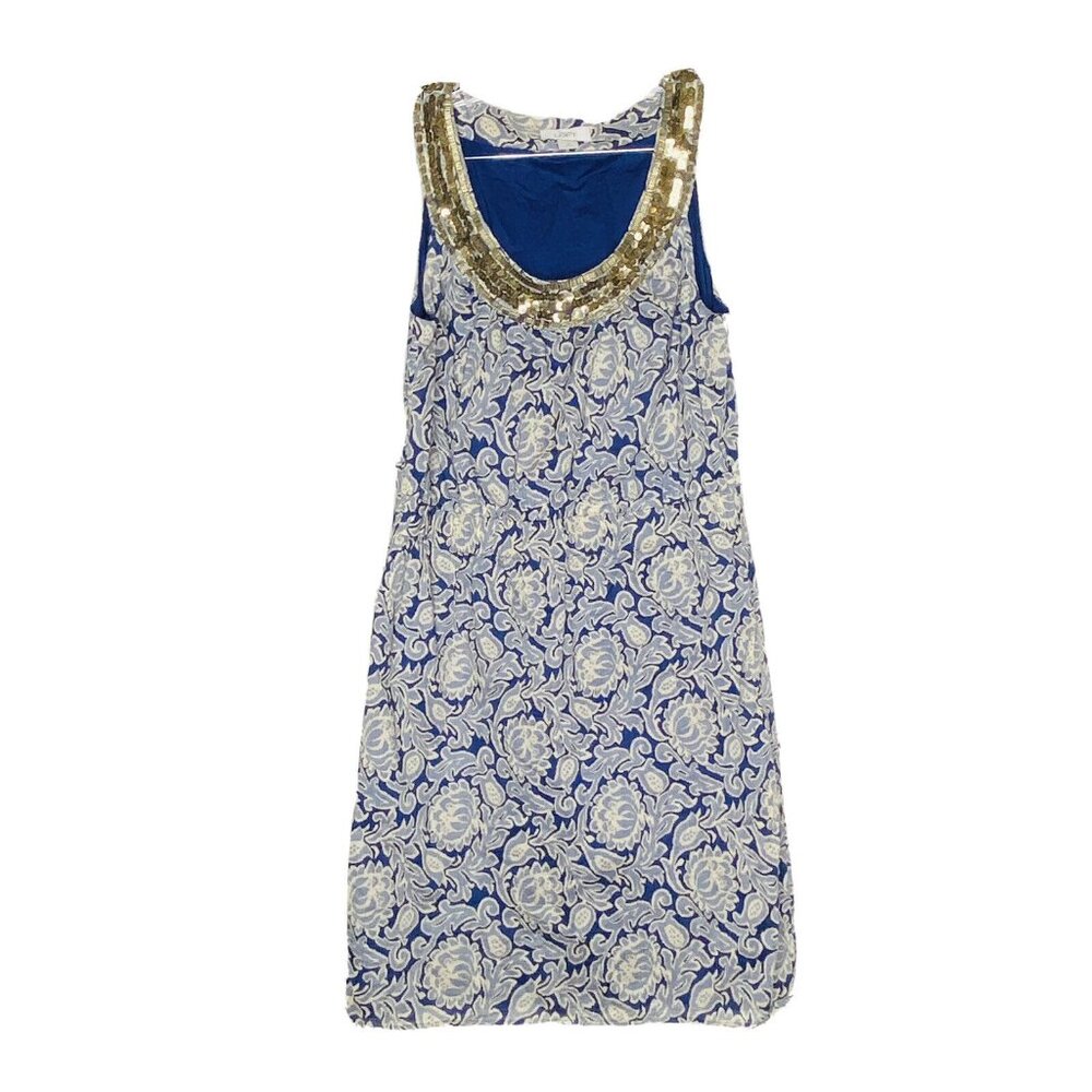 Ann Taylor Loft Blue Cotton Sequins Embellished Dress 10 Sleeveless - Picture 1 of 5